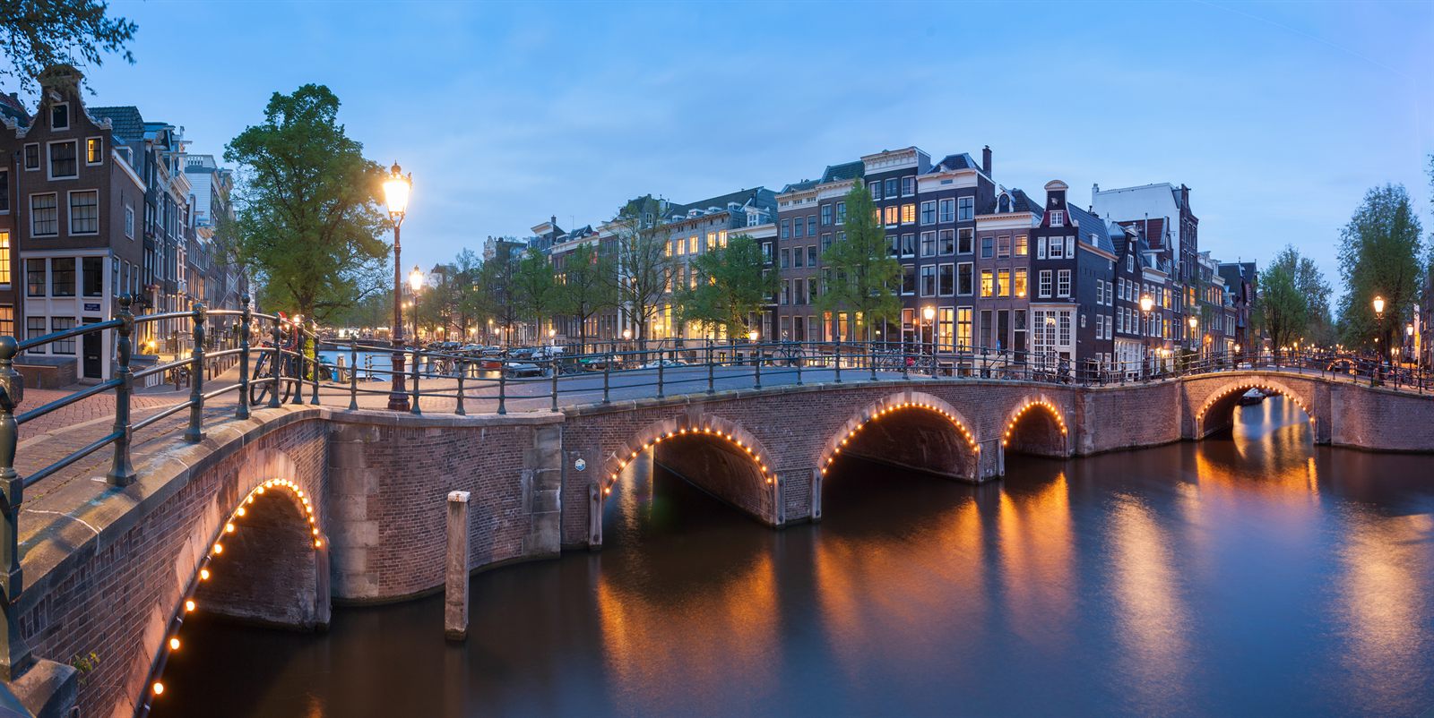 Amsterdam canal bridges at dusk
