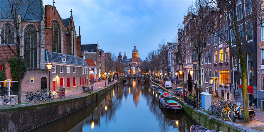 Houseboats along an Amsterdam canal